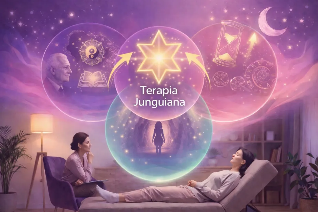 Arte representando para quem é a Terapia Junguiana: exploração de sonhos, símbolos do inconsciente e autoconhecimento profundo